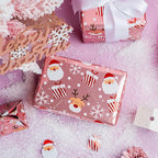 LeZakaa Christmas Pink Wrapping Paper Jumbo Roll, Santa Claus & Candy Cane, Metallic Foil, Rose Gold Foil Reversible Design for Festive Winter Holiday, Family Gathering, 30 inches x 32.8 Feet