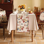 patdrea Designer Farmhouse Linen Thick Table Runner, Rustic Cottage Beige with Floral Pattern Fabric Table Mat, Decoration for Kitchen Dining Coffee Table Banquet Christmas , 12"*71"