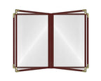 Goodsmart Restaurant Menu Covers – 25 Pack Burgundy 8-View Booklet 8.5" x 14", Side-Loading Vinyl & Plastic Menu Holders, Clear Menu Sleeves, Leather-Style Café Covers with Gold Corners