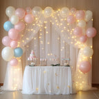 Tulle Backdrop Curtain with Lights String 30 X 8FT White Sheer Tulle Backdrop Curtains for Wedding Birthday Party Reception Photo Booth Background Decorations (6 Panels 5x8FT)