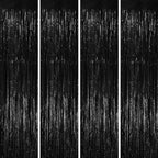4 Pack Black Foil Fringe Backdrop Curtains, Tinsel Streamers Birthday Party Decorations, Fringe Backdrop for Graduation, Baby Shower, Gender Reveal, Disco Party