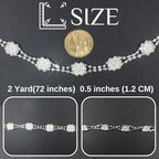 PEARLY JUN 2 Yards Pearl Rhinestone Trim Chain Silver Crystal Fringe Diamond Applique Ribbon String Tassel Strip for Sewing Wedding Dress Crafting Crafts Flower Embellishments