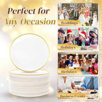 Festiva 200Pcs Gold Dessert Plates 6.3" with Forks 5"- Small Disposable Dessert/Cake/Appetizer Plates Plates- serve 100 guests include 100Plates 100Forks for Wedding Party&Thanksgiving&Christmas