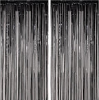 2 Pack Black Foil Fringe Backdrop Curtains, Tinsel Streamers Birthday Party Decorations, Fringe Backdrop for Graduation, Baby Shower, Gender Reveal, Disco Party