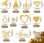 200pcs Wedding Table Confetti, 10 Shapes Table Scatters Glitter Diamond Ring Circle Dots Hearts for Bridal Shower Marriage Ceremony Anniversary Valentine's Day Party Decorations