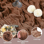 Asee'm 12pcs Cheesecloth Table Runner 120 Inches Long Brown Boho Gauze Cheese Cloth Runner 10FT Rustic Sheer Fall Table Runners for Thanksgiving Christmas Wedding Party Baby Shower Decoration