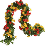 Floweroyal 2 Pack Artificial Flower Garlands 15.8FT Fake Rose Vines Silk Flowers Hanging Rose Ivy for Wedding Arch Party Home Garden Wall Decor (Orange Yellow)