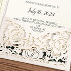 DORIS HOME 50pcs Laser Cut Wedding Invitations with Envelopes and RSVP Cards Green and Ivory White, 4.7x7.1 Personalized Invitation Cards for Wedding, Anniversary Invitations with Envelopes