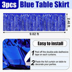 3 Pack 29x108 Inch Blue Foil Fringe Table Skirts Metallic Banner for Tinsel Streamer Garland Backdrop for Parade Floats Wedding Thanksgiving Birthday Christmas Halloween Party Decoration