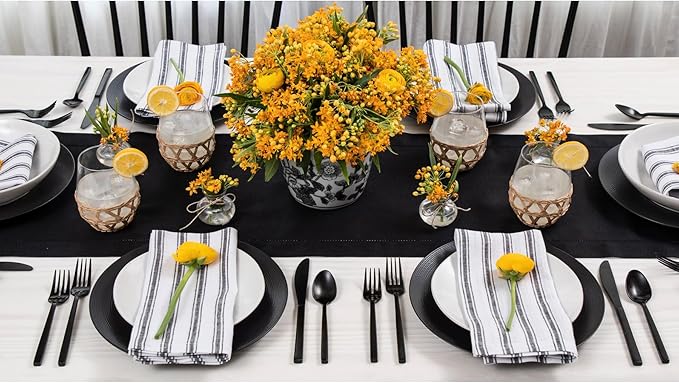 Solino Home Linen Black Table Runner 156 Inches Long - 100% Pure Linen Extra Long Table Runner 14 x 156 Inch for Fall, Autumn, Halloween - Classic Hemstitch