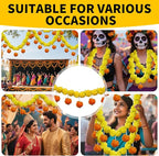 5 Pcs Marigold Garland Diwali Decor Artificial Flowers, 4.5 Feet Artificial Marigold Flowers for Indian Pooja Diwali Home Mantle Decor Wedding Decoration for All Year Decoration (Yellow＆Orange)