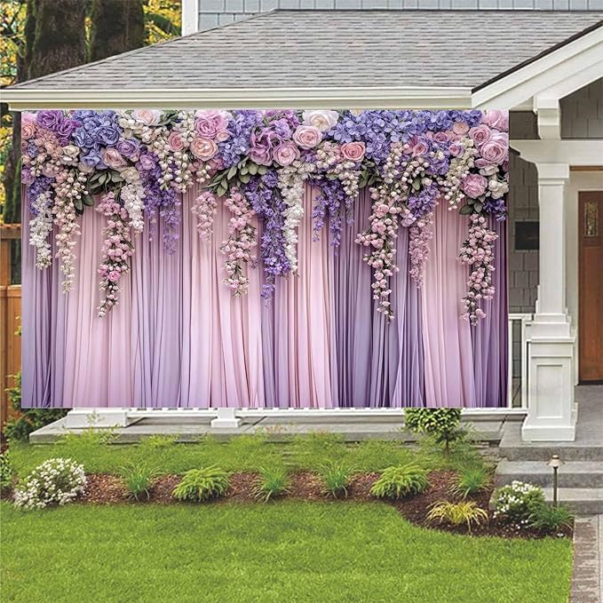 5x4ft Purple Flower Wedding Photography Backdrop Lavender Floral Wedding Bridal Photography Backdrop Anniversary Birthday Baby Shower Girl Party Banner Photo Booth Props Background Wall Decor
