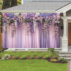 6x6ft Purple Flower Wedding Photography Backdrop Lavender Floral Wedding Bridal Photography Backdrop Anniversary Birthday Baby Shower Girl Party Banner Photo Booth Props Background Wall Decor