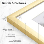 5x7 inch Picture Frame, 5x7 Photo Frames with 4x6 Removable Mat - High Definition Plexiglass - Vertical and Horizontal Display - Wall Hanging Frame - Gold, 5 Pack