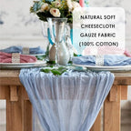 Dusty Blue Cheesecloth Table Runner 141 in Long, Blue Gauze Table Runner, Cheese Cloth for Wedding Decoration, Boho Baby Boho Baby Shower