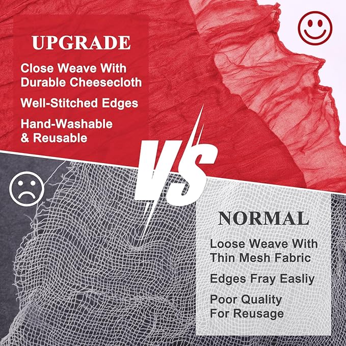 Asee'm 2PCS Fall Table Runner Cheesecloth 10FT Red Boho Gauze Fabric Rustic Sheer Cheese Cloth Runners for Thanksgiving Christmas Wedding Bridal Shower Party