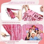 Pink Party Decorations, 2Pack Glitter Pink Backdrop, Metallic Tinsel Backdrop Fringe Curtains Backdrop Curtains, Photo Backdrop Party Supplies Wedding Engagement Christmas Birthday Party Decorations