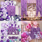 Crosize 2 Pack 3.3 x 9.9 ft Purple Foil Fringe Backdrop Curtain, Streamer Backdrop Curtains, Streamers Birthday Party Decorations, Tinsel Curtain for Parties, Galentines Decor, Preppy, Photo Booth