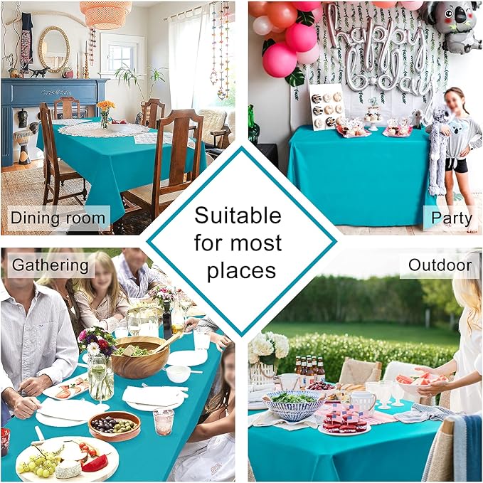 Hiasan Rectangle Tablecloth - Water Resistant and Spillproof Kitchen Washable Polyester Fabric Table Cloth for 6 Foot Tables, 54 x 80 Inch, Turquoise