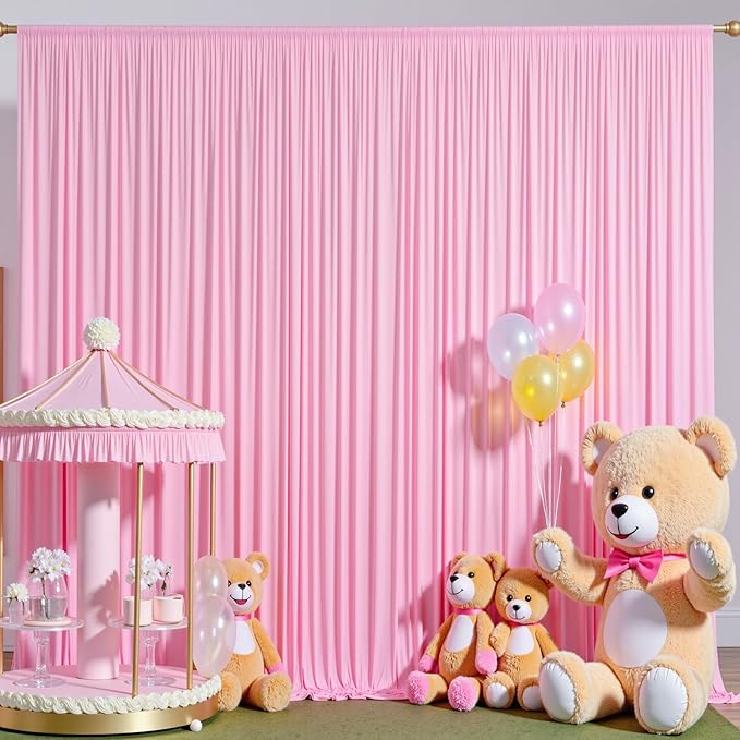 Wrinkle Free Pink Backdrop Curtain for Parties Background, Silky Photo Curtains Backdrop Drapes 2 Panels Back Drop Cloth for Wedding Birthday Photography Baby Shower Decor,10ftx10ft