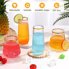 mwellewm 48 Pcs Plastic Wine Glasses Disposable, Cocktail Glasses Set 9 OZ Stemless Champagne Flutes 12 OZ Ribbed Origami Ripple Reusable Party Cup for Wedding Home Office Bar Drinking(Gold Rim)