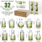 Arme Bud Vase Set of 32, Green Vases Glass Bud Vases in Bulk, Small Vases for Centerpieces Mini Flower Vase Set Cute Vintage Glass Vase Set for Flower Wedding Home Centerpiece Table Decorations
