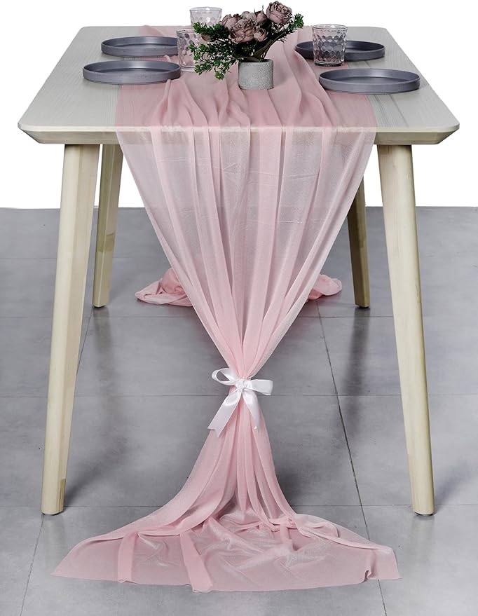 MDS Halloween Chiffon Table Runner - 15 Pack, 29 x 170 Inches, 14ft Each - Sheer Spooky Table Runners for Haunted House Parties, Trick-or-Treat Tables, Witchy Décor, Wedding & Events - Blush Pink
