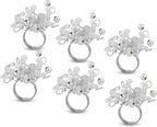 Decorative Napkin Ring Set of 12 - Handmade Glass Beads Napkin Holders for Table Setting Elegant Dining Accessory Round Heavy Duty Metal Frame Wedding & Party Table Décor (Silver) - CLEENTABLE