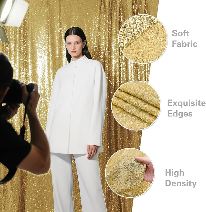 Gold Sequin Backdrop Curtain 4 Pieces 2FTx8FT Glitter Photography Backdrop for Party Wedding Birthday Christmas Decorations