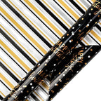 LeZakaa Reversible Black Birthday Wrapping Paper Roll for Boys Men, Happy Birthday Lettering & Stripe Pattern with Metallic Gold Foil in Black, Mini Roll, 17 inches x 32.8 Feet (46.45 sq.ft.)