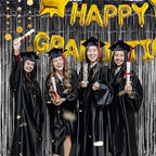 BRAVESHINE Black Halloweens Party Foil Fringe Curtains - 2 Pack Metallic Tinsel Photo Booth Streamers Backdrop for Birthdays, Stranger Theme, Music, Prom, Christmas Party Decorations