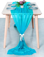 MDS 20 Pack 10ft Chiffon Table Runner 29 x 120 Inches Sheer Wedding Runner Romantic Rustic Table Runner for Wedding Decorations, Birthday Parties, Bridal Shower Party Arch Decor -Turquoise