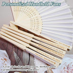 Personalized Folding Hand Fans Engraved Silk Fans, Summer Wedding Fans, Custom Silk-Bamboo Fans Wedding Party Favor Bridal Shower Gifts (30 Pieces), White