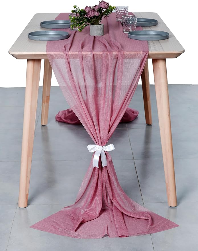 MDS Halloween Chiffon Table Runner - 10 Pack, 29 x 170 Inches, 14ft Each - Sheer Spooky Table Runners for Haunted House Parties, Trick-or-Treat Tables, Witchy Décor, Wedding & Events - mauva