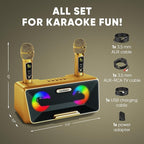 MASINGO Karaoke Machine for Adults and Kids with 2 Wireless Microphones, Portable Bluetooth Singing Speaker, Colorful LED Lights, PA System, Lyrics Display Phone Holder, and TV Cable. Presto G2 Gold