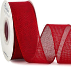 Ribbli Red Burlap Wired Ribbon,1-1/2 Inch x 10 Yard,Wired Edge Ribbon for Big Bow,Wreath,Tree Decoration,Outdoor Decoration