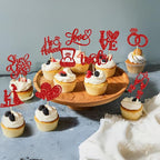 Ephlyn 30Pcs He Asked She Said Yes Cupcake Toppers Glitter Engagement Cupcake Toppers Diamond Ring Heart Love I Do Cupcake Picks for Engagement Wedding Party Cake Decorations Red