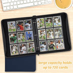Trading Card Binder, 720 Pockets Card Binder, 9-Poccket Sided Pocket Sports Card Binder, Premium Card Binders Compatible with MTG, TCG, Baseball Cards(Dimond Blue)