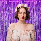 4 Pack Purple Fringe Curtain Backdrop, 3.2Ft x 6.6Ft Metallic Tinsel Foil Fringe Streamers Curtains Background for Photo Booth Birthday Wedding Baby Shower Party Thanksgiving Christmas Decorations