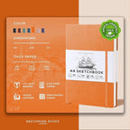 Beechmore Books A4 Sketchbook – 8.5x11 Premium Vegan Leather Bound Large Sketch Book Hardcover with 156 Thick 160gsm Perforated Ivory Pages, Blank Sketch Pad, Gift Boxed, Back Pocket, Ribbon Bookmark