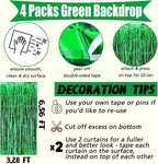 4 Pack Green Fringe Curtain Backdrop, 3.2Ft x 6.6Ft Metallic Tinsel Foil Fringe Streamers Background for Photo Booth Birthday Wedding Baby Shower Carnival Easter Mother’s Day Party Decorations