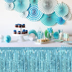 3 Pack 29 x108 Inch Light Blue Foil Fringe Table Skirts Metallic Banner for Tinsel Streamer Garland Backdrop for Parade Floats Wedding Thanksgiving Birthday Christmas New Year Party Decoration