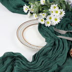 6 Pack Emerald Green Cheesecloth Christmas Table Runner 10ft Boho Gauze Fabric Cheese Cloth Table Runner 35 x 120 Inch Rustic Sheer for Romantic Wedding Decor Baby Shower Party Centerpiece Decoration