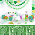 3 Pack 29x108 Inch Light Green Foil Fringe Table Skirts Metallic Banner for Tinsel Streamer Garland Backdrop for Parade Floats Wedding Thanksgiving Birthday Christmas Halloween Party Decoration