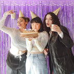 5 Pack Purple Foil Curtain Backdrop 3.2ft x 8.2ft Tinsel Foil Fringe Curtains Macaron Photo Booth Streamer Backdrop for Party Decorations Birthday Baby Shower Bachelorette Holiday (Light Purple)