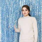 4 Pack Wavy Blue Tinsel Backdrop Streamers Party Decorations 3.3x6.6 Feet | Foil Fringe Curtain Ocean Themed | Blue Birthday Decorations
