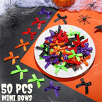 YGDZ Mini Bows, 50 PCS Small Satin Bows for Crafts, Halloween Decor, 5 Colors (Black, Orange, Purple, Red, Green), Tiny Bows for Gift Wrapping