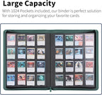 Snekdy premium 1024-pocket trading card binder, 16-pocket cards album, waterproof PU-leather Cover album with side loading, holds gaming, baseball, basketball & sports cards Green