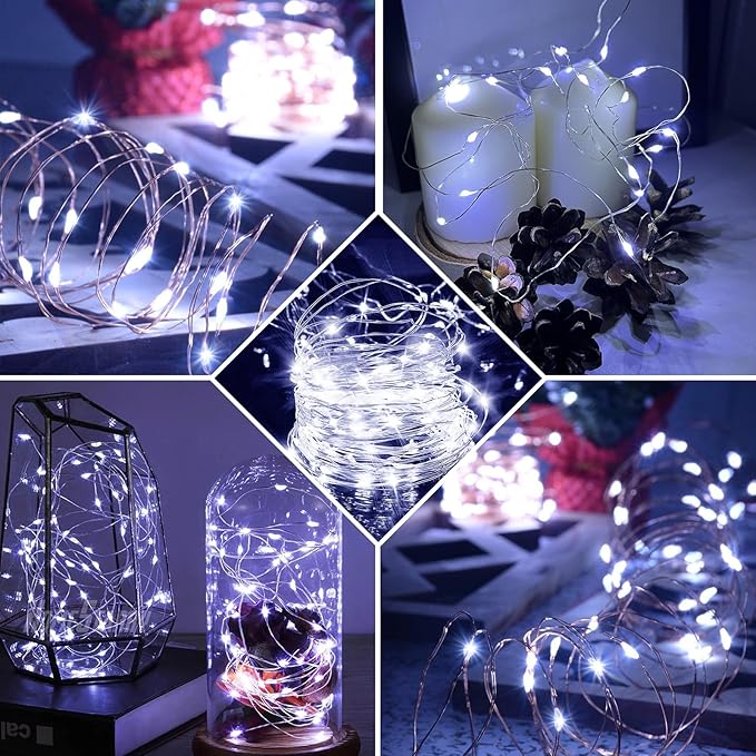 24 Pack White Fairy Lights 7Ft 20 LED Twinkle String Lights 3 Modes Battery Operated Waterproof Firefly Starry for Mason Jar Party Wedding Christmas Valentines Day Table Centerpieces,Cold White