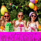 4 Pack 29x108 Inch Metallic Foil Fringe Tinsel Table Skirts for Rectangle Tables Streamer Curtains Backdrop for Christmas, Birthday, Parade Floats, Halloween Day Party Supplies(Fuchsia)